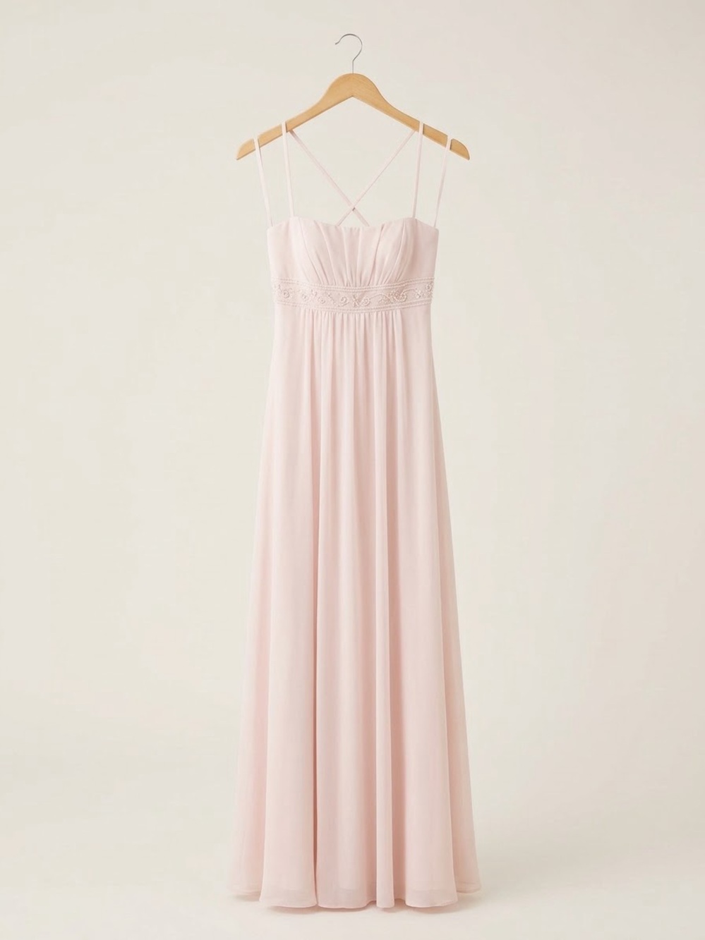 David's Bridal Light Blush Spaghetti Strap Chiffon Maxi Dress